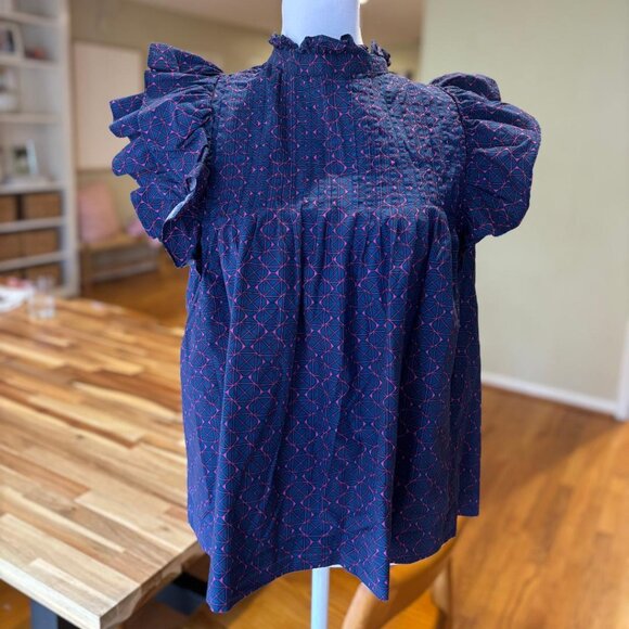 OLIPHANT Women's Pintuck Ruffle Top (Size SMALL) - Picture 8 of 8